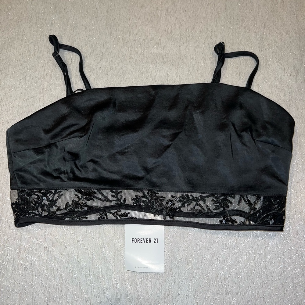 Satin Floral Sequin-Trim Bralette